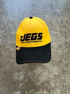 JEGS Motorsports Racing Strapback Hat NASCAR Drag Racing Yellow Black